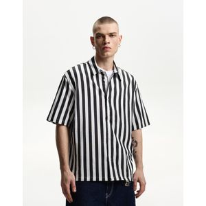 Bershka Relax Fit Blouse Met Korte Mouw Heren Xl Wit / Zwart