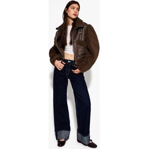 Bershka Dubbelzijdig Jack Met Teddy-Fleece Mouw Dames Xs Bruin