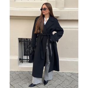 Bershka Oversized Jas Van Wolmix Met Riem Dames Xs Zwart