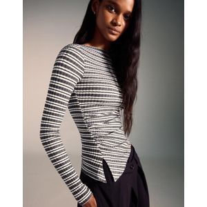 Bershka Asymmetrisch T-Shirt Met Lange Mouw Dames L Grijs