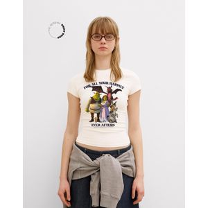 Bershka Shrek T-Shirt Met Korte Mouw Dames 10-12 Gebroken Wit