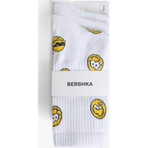 Bershka 3-Pack Sokken Met Print Heren M Wit