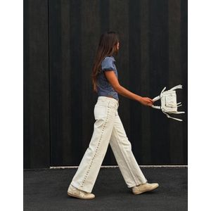 Bershka Gerafelde Straight Broek Met Eyelets Dames 44 Wit