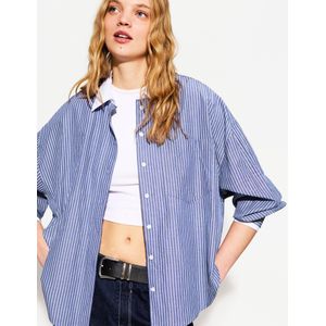 Bershka Oversized Popeline Overhemd Met Lange Mouw Dames Xs Gewassen Blauw
