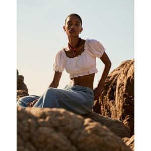 Bershka Cropped Blouse Met Korte Mouw Dames L Gebroken Wit