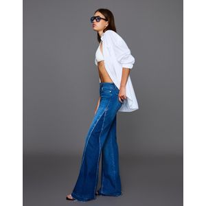 Bershka Contrasterende Flared Jeans Dames 34 Gewassen Blauw