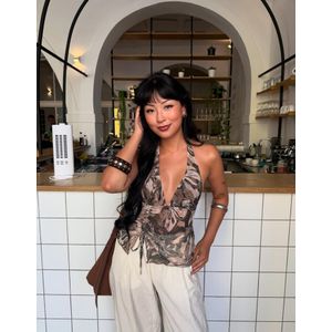 Bershka Tule Haltertop Met Print En Plooi Dames M Kaki