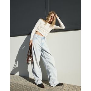 Bershka Wide Leg Barrel Jeans Dames 44 Gewassen Blauw