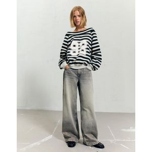 Bershka Trui Met Boothals En Print Dames M Grijs