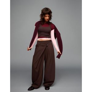 Bershka Tailoring Broek Met Taille Met Overslag Dames 40 Bruin