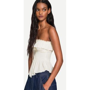 Bershka Bandeau Met Structuur En Volant Dames L Beige