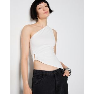 Bershka Asymmetrische Top Met Stras Ring Dames L Ecru