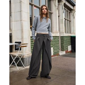 Bershka Barrel Broek Met Plooien Dames 34 Grijs