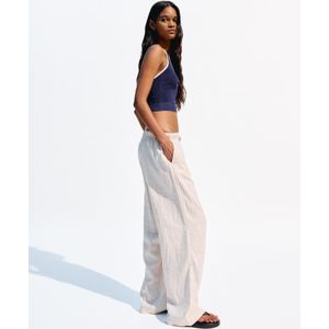 Bershka Linnenmix Broek Met Elastische Tailleband Dames Xxs Ecru