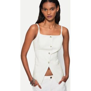 Bershka Lang Gilet Met Vierkante Halslijn Dames M Ecru