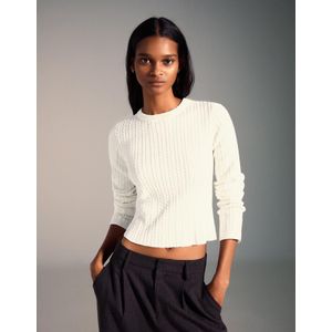 Bershka Chenille Trui Met Kabelmotief Dames M Wit