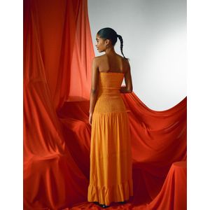 Bershka Kanten Maxi-Jurk Met Structuur Dames M Oranje