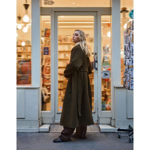 Bershka Oversized Jas Van Wolmix Met Riem Dames Xxs Kaki