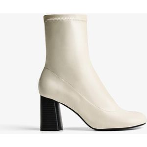Bershka Enkellaars Met Brede Hak Dames 35 Ecru