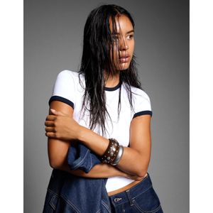 Bershka Combi T-Shirt Met Korte Mouw Dames S Gebroken Wit