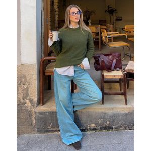 Bershka Trui Met Ronde Hals Dames L Groen