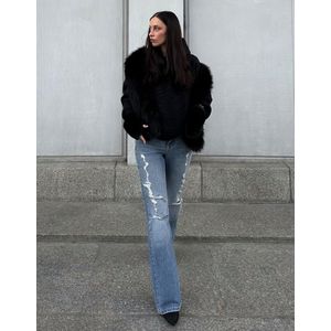 Bershka Flared Baggy Jeans Met Ritsen Dames 32 Gewassen Blauw
