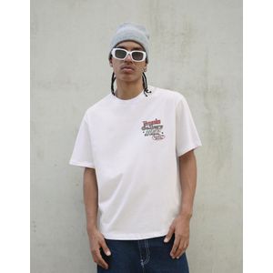 Bershka T-Shirt Met Print En Korte Mouw Heren Xs Gebroken Wit