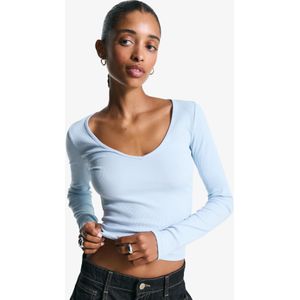 Bershka T-Shirt Met V-Hals En Lange Mouw Dames S Lichtblauw