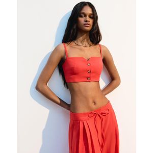 Bershka Cropped Gilet Met Knopen Dames Xs Rood