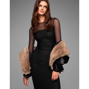 Bershka Tule Midi-Jurk Met Lange Mouw Dames S Zwart