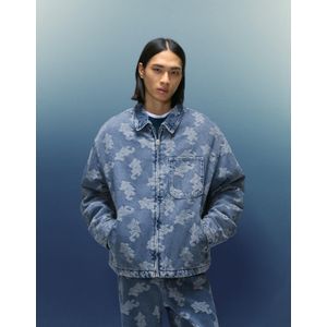 Bershka Jacquard Denim Jas Heren Xs Gewassen Blauw