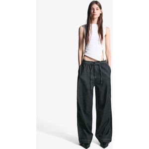 Bershka Wide Leg Fleece Jeans Dames 42 Marineblau