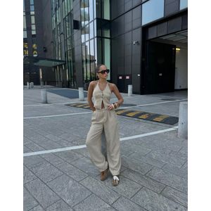 Bershka Linnenmix Balloon Fit Broek Met Bandplooi Dames Xs Kameel