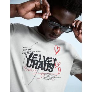 Bershka T-Shirt Met Print En Korte Mouw Heren L Donkergrijs