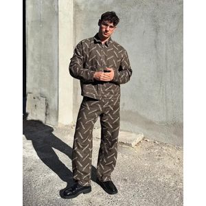 Bershka Jacquard Baggy Jeans Heren 44 Bruin