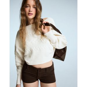 Bershka Kabeltrui Met Boothals Dames Xs Ecru