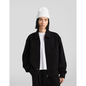 Bershka Boxy Fit Overshirt Met Rits Heren M Zwart