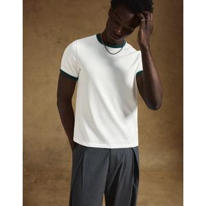 Bershka Geribd T-Shirt Met Korte Mouw Heren S Gebroken Wit