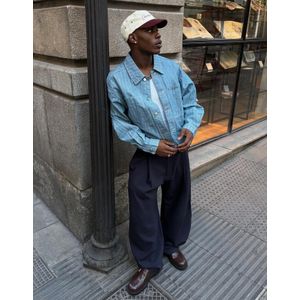 Bershka Nette Barrel Broek Met Bandplooien Heren 42 Marineblau