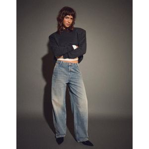 Bershka Balloon Fit Baggy Jeans Dames 38 Gewassen Blauw