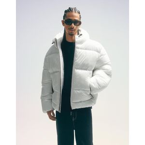 Bershka Gewatteerde Jas Met Capuchon Heren Xl Wit