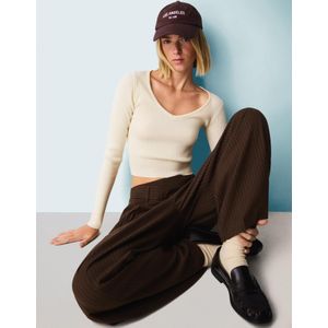 Bershka Trui Met V-Hals Dames S Ecru