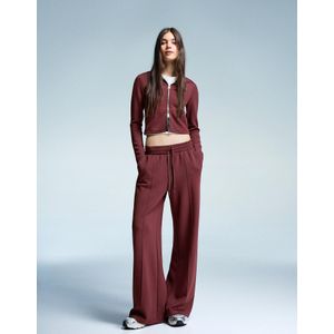 Bershka Soft Wide Leg Broek Dames Xs Bordeaux