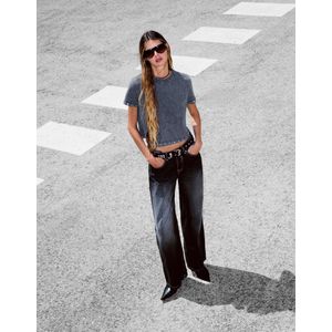 Bershka T-Shirt Met Oogjes En Korte Mouw Dames M Donkergrijs