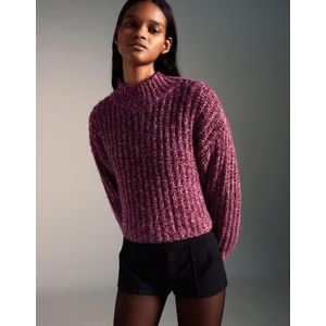 Bershka Trui Met Hoge Cordonnetkraag Dames M Fuchsia