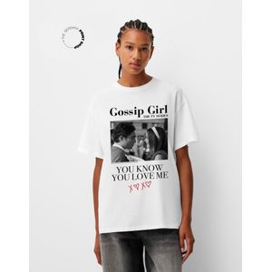 Bershka Gossip Girl Oversized T-Shirt Met Korte Mouw Dames 10-12 Gebroken Wit