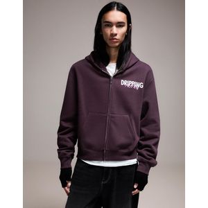 Bershka Cropped Sweater Met Rits En Print Heren Xs Paars