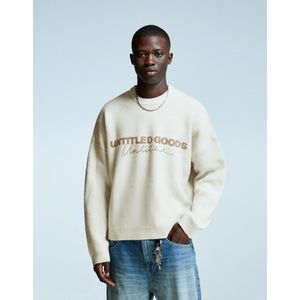 Bershka Jacquard Trui Met Print Heren L Gebroken Wit