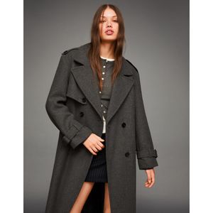Bershka Oversized Synthetisch Wollen Trenchcoat Dames S Grijs