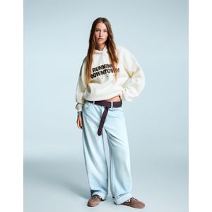 Bershka Oversized Capuchonsweater Met Print Dames L Ecru